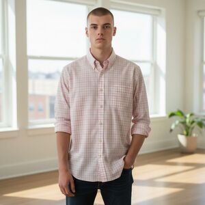 Brooks Brothers Regent Shirt Men’s XL Plaid Button Down Collar Pink White